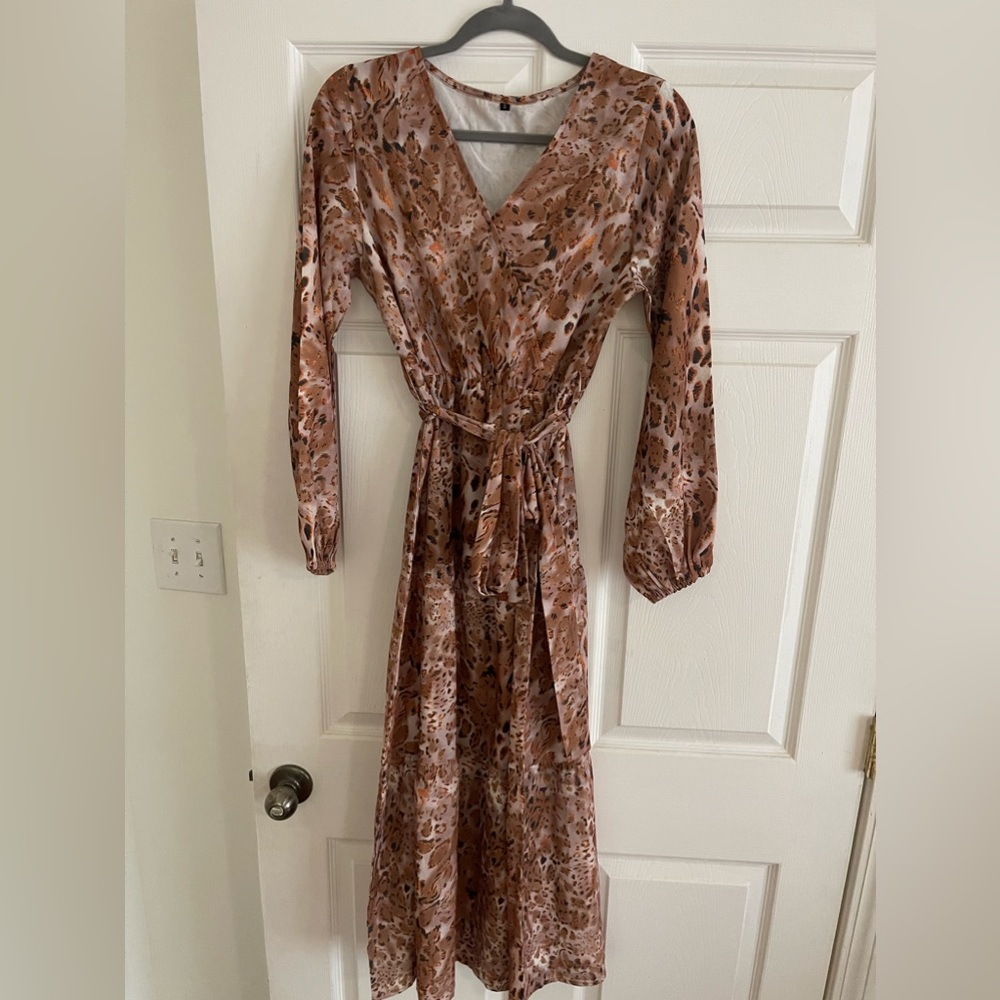Amazon Women’s Animal Print Balloon Sleeve Wrap Tie Maxi Dress